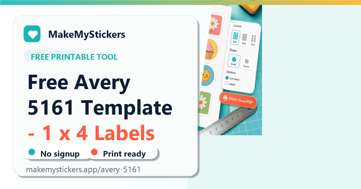 Free Avery 5161-Compatible Template - 1 x 4 Labels
