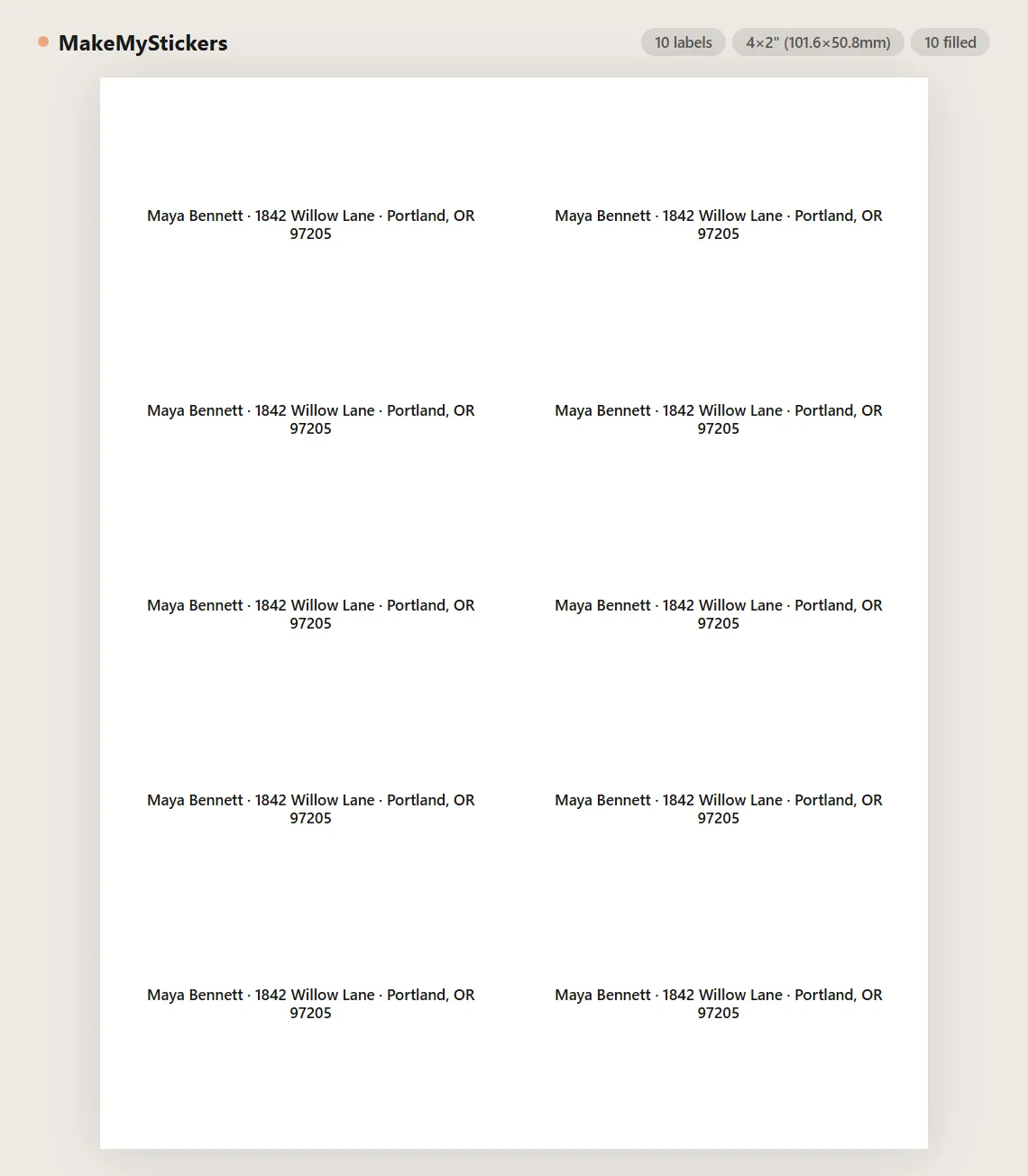Avery 5263 Easy Peel shipping label sheet preview with 10 labels on US Letter paper